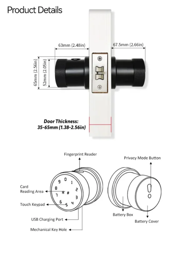 Smart Knob Door Lock in various finishes including Stain Finish, Black Nickel, Antique Copper, and Gold