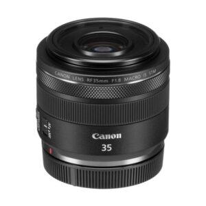 Canon RF 35mm f/1.8 Macro IS STM lens angled view