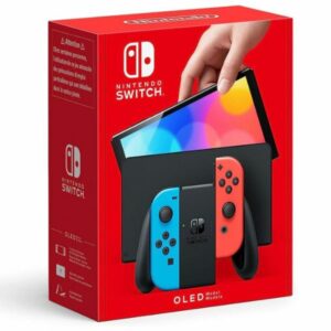 Nintendo Switch OLED model with Joy-Con controllers attached