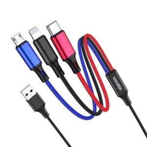 KAKUSIGA KSC-804 3-in-1 Fast Charging Cable with Micro USB, Type-C, and Lightning connectors