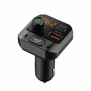 Green Lion Car FM Transmitter with 3D Surround Sound, PD 30W, and QC 3.0 fast charging in black