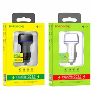 BOROFONE BZ14A Mercury dual port PD20W + QC3.0 in-car charger with fast charging cable