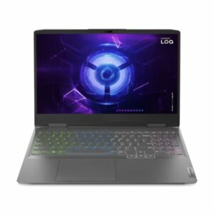 Lenovo LOQ Gaming Laptop (83GS0074RM) with Intel i5 processor, NVIDIA RTX 3050 graphics, 15.6" FHD 144Hz display, 12GB RAM, and 512GB SSD.