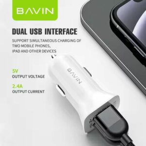 BAVIN Portable Mini Universal USB Car Charger with Dual USB Ports for fast charging